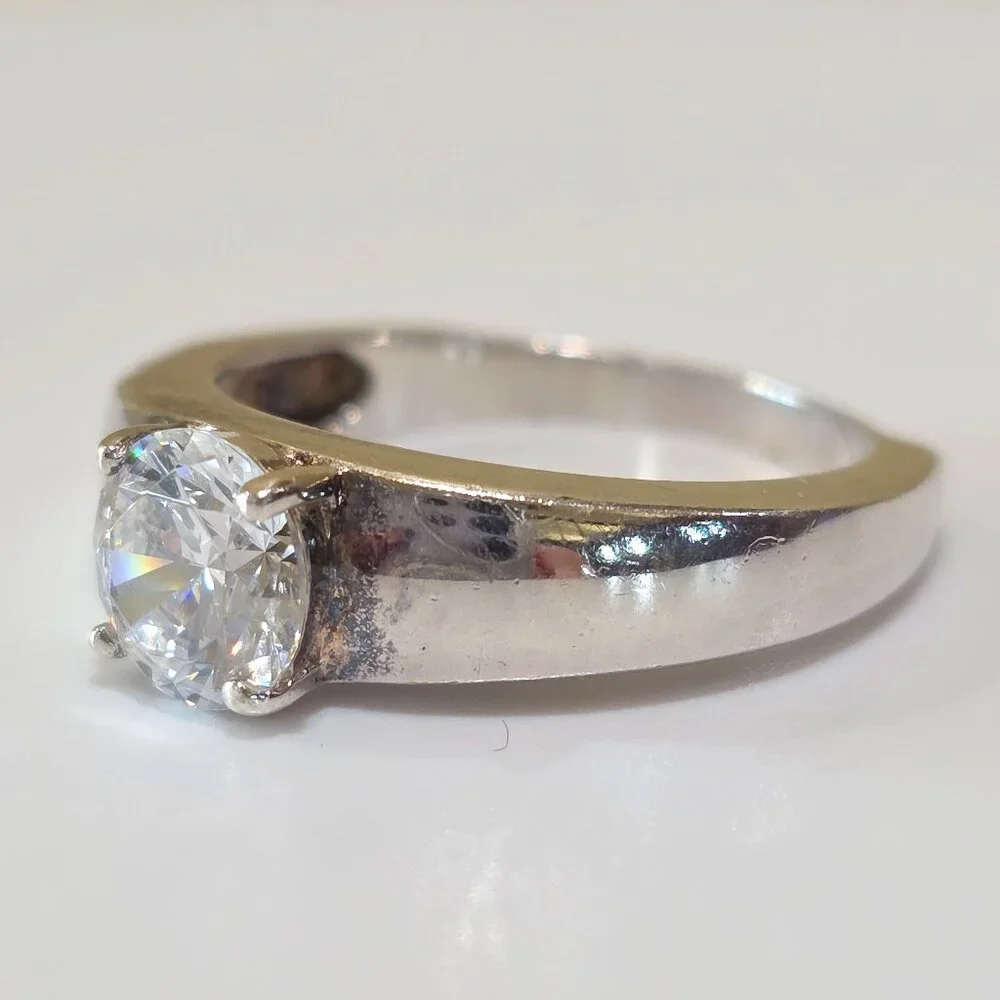 Vintage MCM Round Solitaire Sterling Silver Solitaire 925 GSJ Ring SZ 7